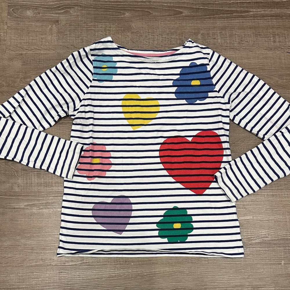 Mini Boden Striped Long Sleeve with Heart and Flower Accents